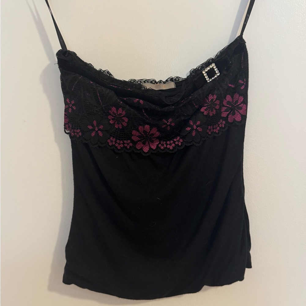 Black and Pink Lace Trim Women's Tube Top